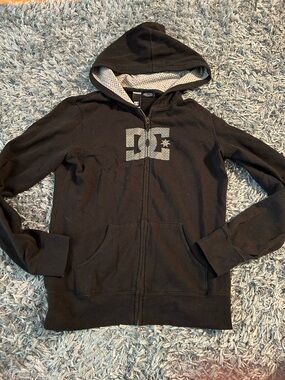 Youth DC Black Zip Hoodie with Polka-Dot Hood Lining